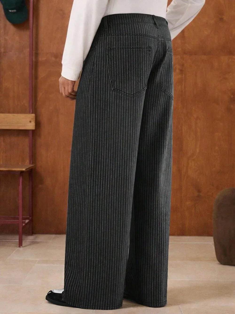 Black Casual Men's Striped Loose Wide Leg Jeans